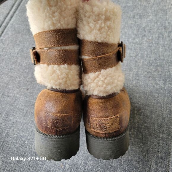 UGG sherpa lined brown leather boots, women's size 9.5 - Picture 5 of 10